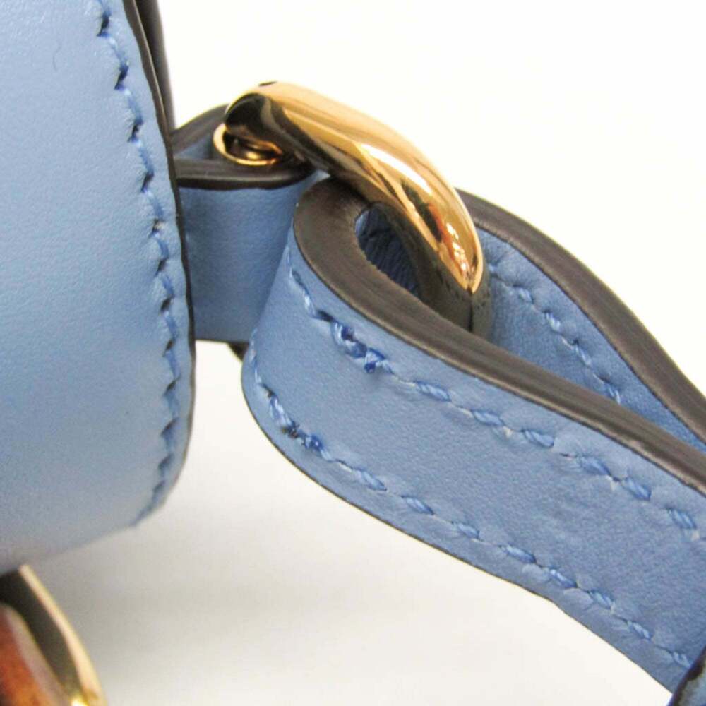 GUCCI Authentic Blue Leather Bamboo Shoulder Bag - Picture 15 of 16